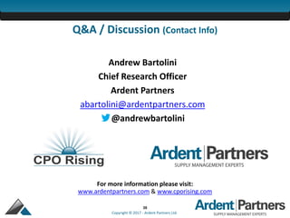 39
Copyright © 2017 - Ardent Partners Ltd.
For more information please visit:
www.ardentpartners.com & www.cporising.com
Q&A / Discussion (Contact Info)
Andrew Bartolini
Chief Research Officer
Ardent Partners
abartolini@ardentpartners.com
@andrewbartolini
 