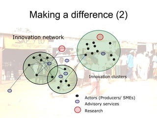 Making a difference (2) Research Actors (Producers/ SMEs) Advisory services Innovation clusters Innovation network 