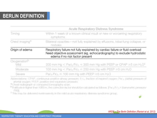 ARDS – The Berlin Definition (Ranieri et al, 2012)
RESPIRATORY THERAPY EDUCATION AND COMPETENCY PROGRAM
BERLIN DEFINITION
 