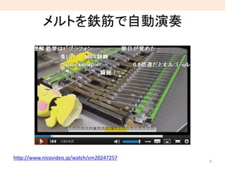 メルトを鉄筋で自動演奏
8
http://www.nicovideo.jp/watch/sm20247257
 