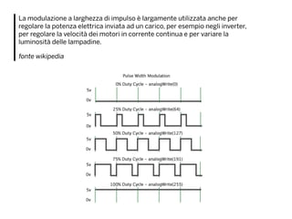 La modulazione a larghezza di impulso è largamente utilizzata anche per
regolare la potenza elettrica inviata ad un carico, per esempio negli inverter,
per regolare la velocità dei motori in corrente continua e per variare la
luminosità delle lampadine.
fonte wikipedia
 