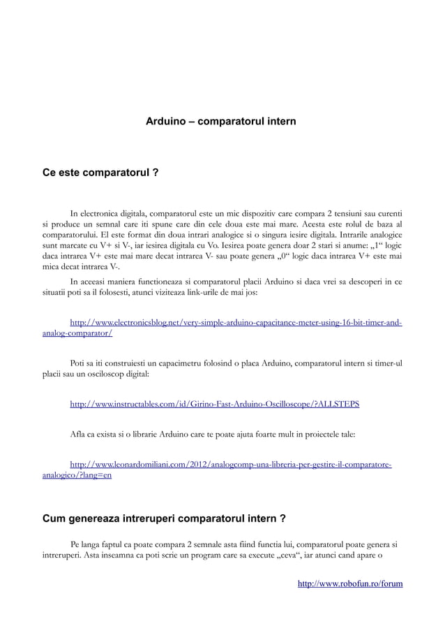 Arduino comparatorul intern pdf