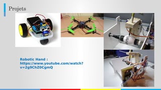 Projets
Robotic Hand :
https://www.youtube.com/watch?
v=2g9ChZ0CgmQ
 