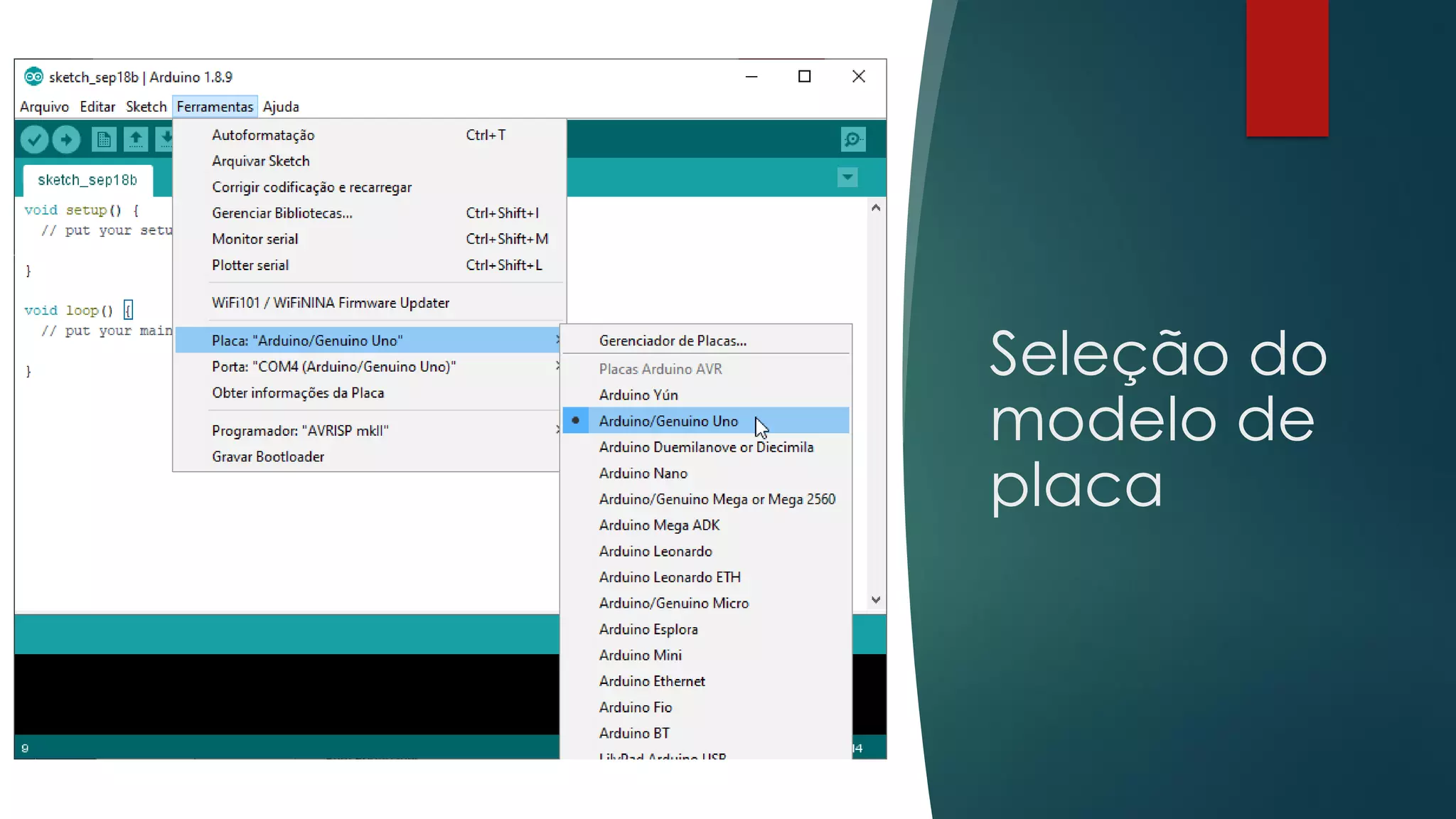 Seleção do
modelo de
placa
 