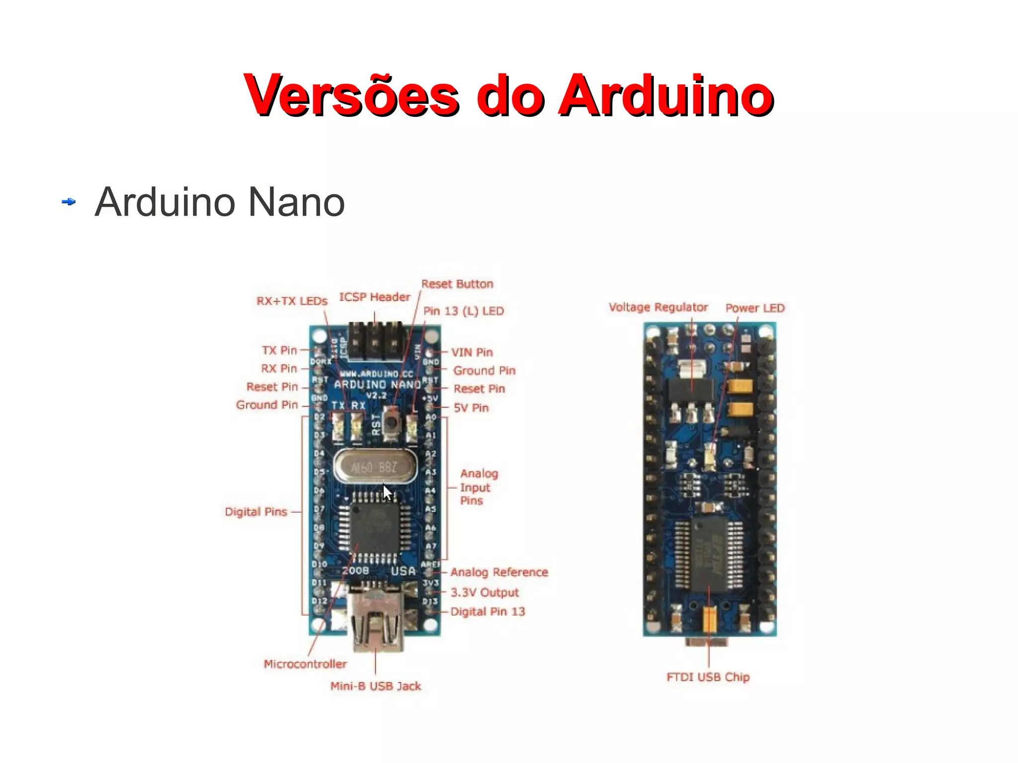 Versões do Arduino
Arduino Nano
 