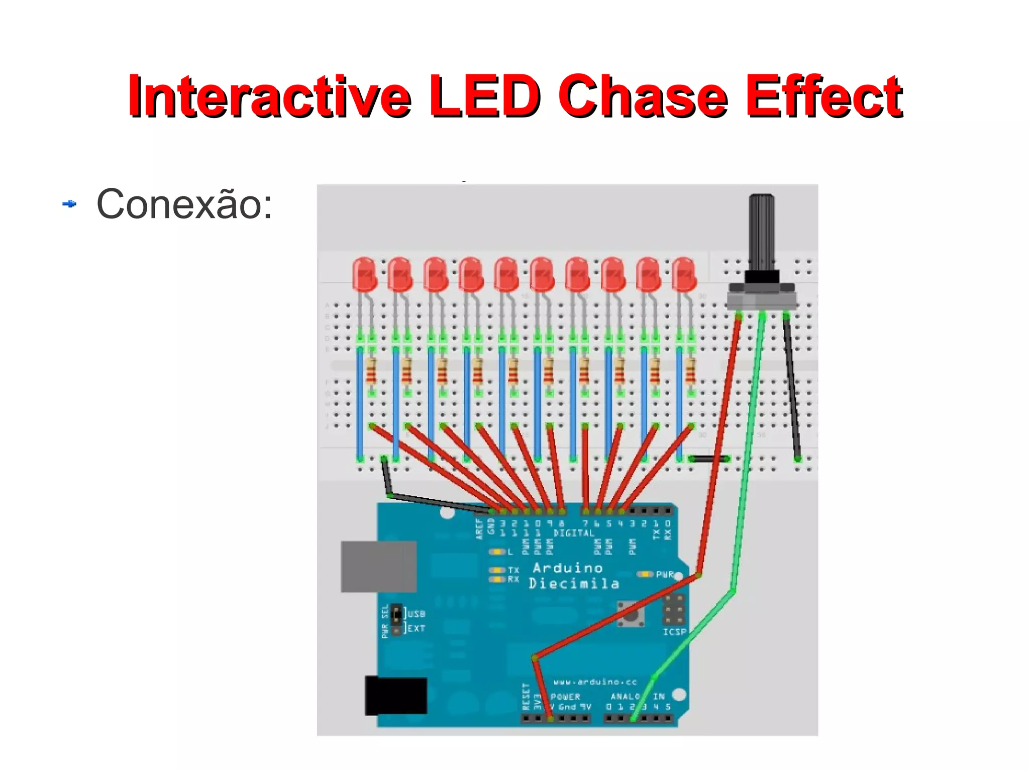 Interactive LED Chase Effect
Conexão:
 