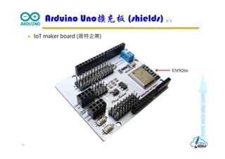 Makeeachdaycount
 IoT maker board (普特企業)
Arduino Uno擴充板 (shields) 3/3
16
ESP8266
 