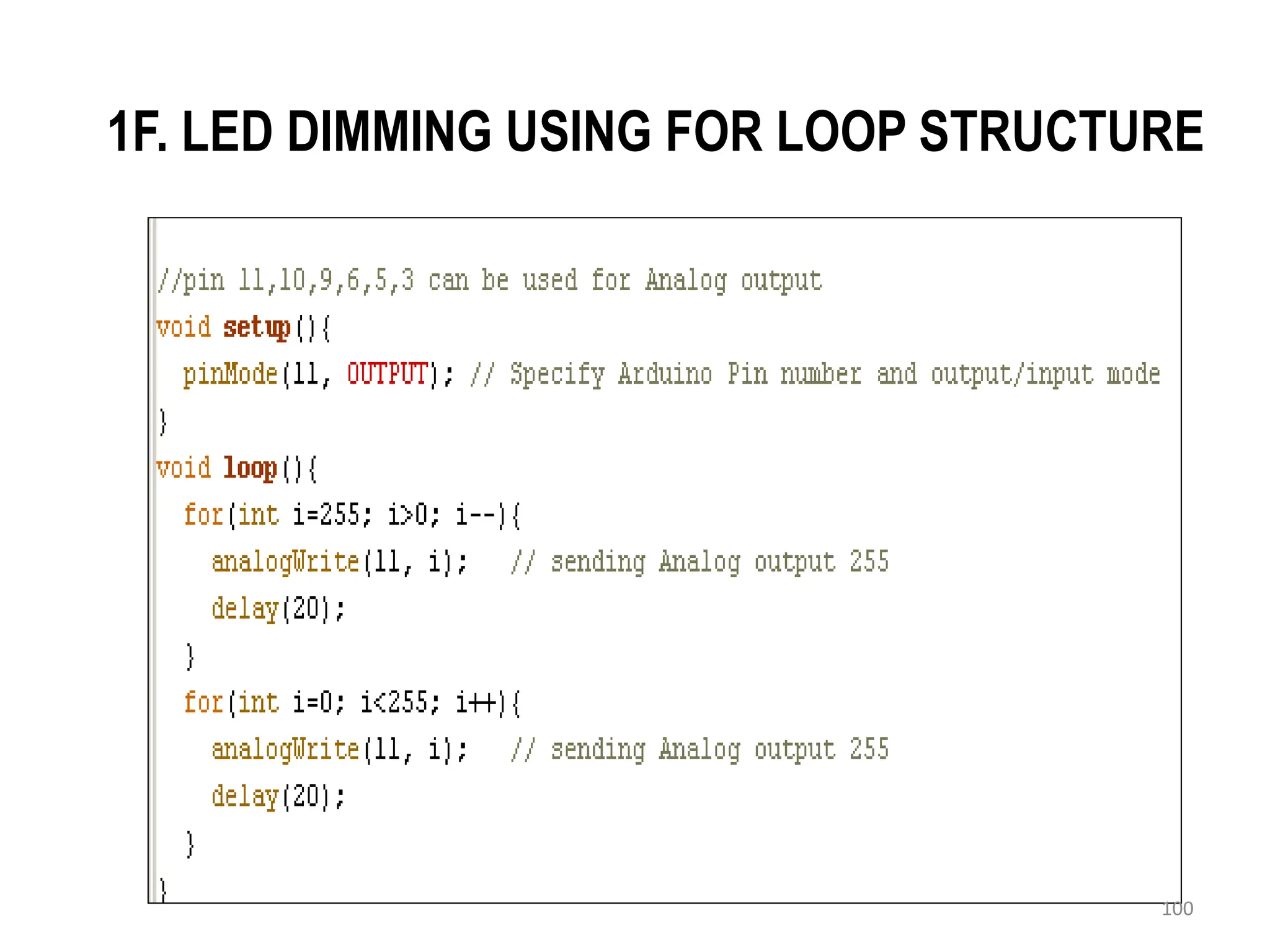1F. LED DIMMING USING FOR LOOP STRUCTURE
100
 