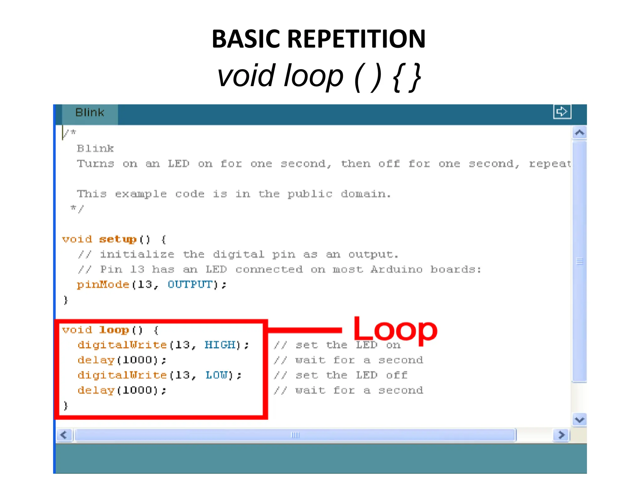 BASIC REPETITION
void loop ( ) { }
 