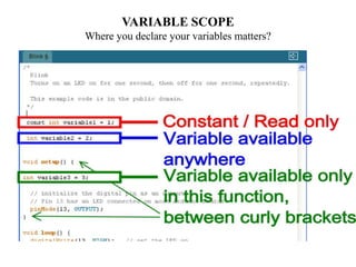 VARIABLE SCOPE
Where you declare your variables matters?
 