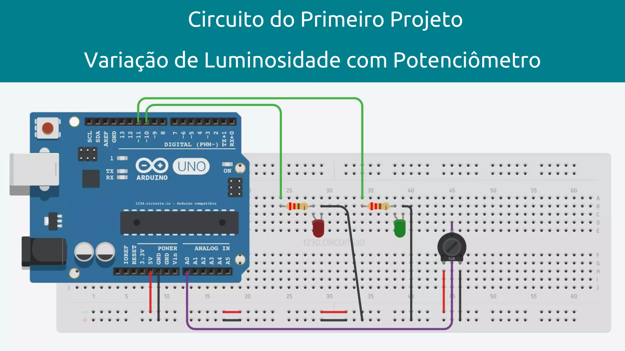 Circuito do Primeiro Projeto
Variação de Luminosidade com Potenciômetro
 