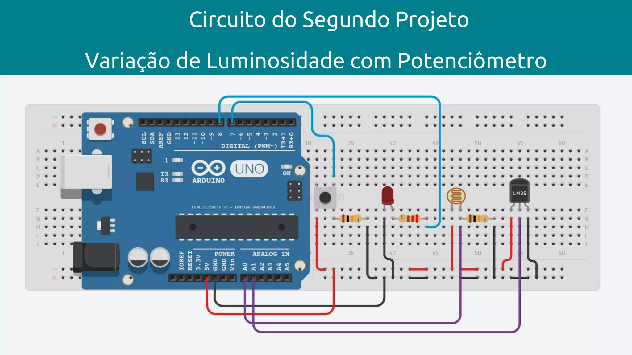 Circuito do Segundo Projeto
Variação de Luminosidade com Potenciômetro
 