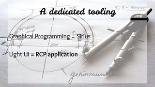 A dedicated tooling
Graphical Programming = Sirius
Light UI = RCP application
 