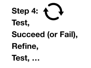 Step 4:
Test,
Succeed (or Fail),
Reﬁne,
Test, …
 