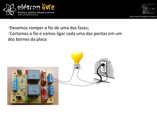 Hacking Class  Ligando a placa na tomada Devemos romper o fio de uma das fases; Cortamos o fio e vamos ligar cada uma das pontas em um dos bornes da placa 