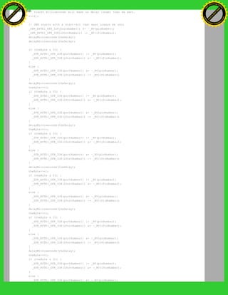 // tracks milliseconds will make us delay longer than we want.
cli();
// DMX starts with a start-bit that must always be zero
_SFR_BYTE(_SFR_IO8(portNumber)) &= ~_BV(pinNumber);
_SFR_BYTE(_SFR_IO8(iPortNumber)) |= _BV(iPinNumber);
delayMicroseconds(theDelay);
delayMicroseconds(theDelay);
if (theByte & 01) {
_SFR_BYTE(_SFR_IO8(portNumber)) |= _BV(pinNumber);
_SFR_BYTE(_SFR_IO8(iPortNumber)) &= ~_BV(iPinNumber);
}
else {
_SFR_BYTE(_SFR_IO8(portNumber)) &= ~_BV(pinNumber);
_SFR_BYTE(_SFR_IO8(iPortNumber)) |= _BV(iPinNumber);
}
delayMicroseconds(theDelay);
theByte>>=1;
if (theByte & 01) {
_SFR_BYTE(_SFR_IO8(portNumber)) |= _BV(pinNumber);
_SFR_BYTE(_SFR_IO8(iPortNumber)) &= ~_BV(iPinNumber);
}
else {
_SFR_BYTE(_SFR_IO8(portNumber)) &= ~_BV(pinNumber);
_SFR_BYTE(_SFR_IO8(iPortNumber)) |= _BV(iPinNumber);
}
delayMicroseconds(theDelay);
theByte>>=1;
if (theByte & 01) {
_SFR_BYTE(_SFR_IO8(portNumber)) |= _BV(pinNumber);
_SFR_BYTE(_SFR_IO8(iPortNumber)) &= ~_BV(iPinNumber);
}
else {
_SFR_BYTE(_SFR_IO8(portNumber)) &= ~_BV(pinNumber);
_SFR_BYTE(_SFR_IO8(iPortNumber)) |= _BV(iPinNumber);
}
delayMicroseconds(theDelay);
theByte>>=1;
if (theByte & 01) {
_SFR_BYTE(_SFR_IO8(portNumber)) |= _BV(pinNumber);
_SFR_BYTE(_SFR_IO8(iPortNumber)) &= ~_BV(iPinNumber);
}
else {
_SFR_BYTE(_SFR_IO8(portNumber)) &= ~_BV(pinNumber);
_SFR_BYTE(_SFR_IO8(iPortNumber)) |= _BV(iPinNumber);
}
delayMicroseconds(theDelay);
theByte>>=1;
if (theByte & 01) {
_SFR_BYTE(_SFR_IO8(portNumber)) |= _BV(pinNumber);
_SFR_BYTE(_SFR_IO8(iPortNumber)) &= ~_BV(iPinNumber);
}
else {
_SFR_BYTE(_SFR_IO8(portNumber)) &= ~_BV(pinNumber);
_SFR_BYTE(_SFR_IO8(iPortNumber)) |= _BV(iPinNumber);
}
delayMicroseconds(theDelay);
theByte>>=1;
if (theByte & 01) {
_SFR_BYTE(_SFR_IO8(portNumber)) |= _BV(pinNumber);
_SFR_BYTE(_SFR_IO8(iPortNumber)) &= ~_BV(iPinNumber);
}
else {
SFR BYTE( SFR IO8(portNumber)) &= ~ BV(pinNumber);
Ashifur Rahaman
C
lick
to
B
U
Y
N
O
W
!
PD F-XChange Edit
or
www
.
tracker-software.com
C
lick
to
B
U
Y
N
O
W
!
PD
F-XChange Edit
or
www
.
tracker-software
.com
 