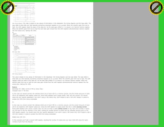 595 Timing Diagram The code is based on two pieces of information in the datasheet: the timing diagram and the logic table. The
logic table is what tells you that basically everything important happens on an up beat. When the clockPin goes from low to
high, the shift register reads the state of the data pin. As the data gets shifted in it is saved in an internal memory register.
When the latchPin goes from low to high the sent data gets moved from the shift registers aforementioned memory register
into the output pins, lighting the LEDs.
to:
595 Logic Table
595 Timing Diagram
The code is based on two pieces of information in the datasheet: the timing diagram and the logic table. The logic table is
what tells you that basically everything important happens on an up beat. When the clockPin goes from low to high, the shift
register reads the state of the data pin. As the data gets shifted in it is saved in an internal memory register. When the
latchPin goes from low to high the sent data gets moved from the shift registers aforementioned memory register into the
output pins, lighting the LEDs.
Restore
November 09, 2006, at 04:22 PM by Carlyn Maw -
Changed lines 77-78 from:
In this case you should connect the cathode (short pin) of each LED to a common ground, and the anode (long pin) of each
LED to its respective shift register output pin. Some shift registers won't supply power, they will only ground. You should
check the your specific datasheet if you aren’t using a 595 series chip. Don’t forget to add a 220-ohm resistor in series to
protect the LEDs from being overloaded.
to:
In this case you should connect the cathode (short pin) of each LED to a common ground, and the anode (long pin) of each
LED to its respective shift register output pin. Using the shift register to supply power like this is called sourcing current.
Some shift registers can't source current, they can only do what is called sinking current. If you have one of those it means
you will have to flip the direction of the LEDs, putting the anodes directly to power and the cathodes (ground pins) to the
shift register outputs. You should check the your specific datasheet if you aren’t using a 595 series chip. Don’t forget to add a
220-ohm resistor in series to protect the LEDs from being overloaded.
Added lines 100-101:
In this example you’ll add a second shift register, doubling the number of output pins you have while still using the same
number of pins from the Arduino.
Ashifur Rahaman
C
lick
to
B
U
Y
N
O
W
!
PD F-XChange Edit
or
www
.
tracker-software.com
C
lick
to
B
U
Y
N
O
W
!
PD
F-XChange Edit
or
www
.
tracker-software
.com
 