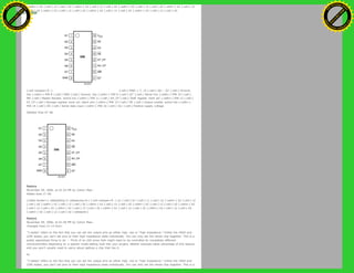 (:cellnr:) b2 (:cell:) c2 (:cell:) d2 (:cellnr:) b2 (:cell:) c2 (:cell:) d2 (:cellnr:) b2 (:cell:) c2 (:cell:) d2 (:cellnr:) b2 (:cell:) c2
(:cell:) d2 (:cellnr:) b2 (:cell:) c2 (:cell:) d2 (:cellnr:) b2 (:cell:) c2 (:cell:) d2 (:cellnr:) b2 (:cell:) c2 (:cell:) d2
to:
(:cell rowspan=9 :) (:cell:) PINS 1-7, 15 (:cell:) Q0 – Q7 (:cell:) Ground,
Vss (:cellnr:) PIN 8 (:cell:) GND (:cell:) Ground, Vss (:cellnr:) PIN 9 (:cell:) Q7’ (:cell:) Serial Out (:cellnr:) PIN 10 (:cell:)
MR (:cell:) Master Reclear, active low (:cellnr:) PIN 11 (:cell:) SH_CP (:cell:) Shift register clock pin (:cellnr:) PIN 12 (:cell:)
ST_CP (:cell:) Storage register clock pin (latch pin) (:cellnr:) PIN 13 (:cell:) OE (:cell:) Output enable, active low (:cellnr:)
PIN 14 (:cell:) DS (:cell:) Serial data input (:cellnr:) PIN 16 (:cell:) Vcc (:cell:) Positive supply voltage
Deleted lines 47-48:
Restore
November 09, 2006, at 01:53 PM by Carlyn Maw -
Added lines 17-50:
(:table border=1 cellpadding=5 cellspacing=0:) (:cell rowspan=9 :) a1 (:cell:) b1 (:cell:) c1 (:cell:) d1 (:cellnr:) b2 (:cell:) c2
(:cell:) d2 (:cellnr:) b2 (:cell:) c2 (:cell:) d2 (:cellnr:) b2 (:cell:) c2 (:cell:) d2 (:cellnr:) b2 (:cell:) c2 (:cell:) d2 (:cellnr:) b2
(:cell:) c2 (:cell:) d2 (:cellnr:) b2 (:cell:) c2 (:cell:) d2 (:cellnr:) b2 (:cell:) c2 (:cell:) d2 (:cellnr:) b2 (:cell:) c2 (:cell:) d2
(:cellnr:) b2 (:cell:) c2 (:cell:) d2 (:tableend:)
Restore
November 09, 2006, at 01:49 PM by Carlyn Maw -
Changed lines 13-14 from:
“3 states” refers to the fact that you can set the output pins as either high, low or “high impedance.” Unlike the HIGH and
LOW states, you can’t set pins to their high impedance state individually. You can only set the whole chip together. This is a
pretty specialized thing to do -- Think of an LED array that might need to be controlled by completely different
microcontrollers depending on a specific mode setting built into your project. Niether example takes advantage of this feature
and you won’t usually need to worry about getting a chip that has it.
to:
“3 states” refers to the fact that you can set the output pins as either high, low or “high impedance.” Unlike the HIGH and
LOW states, you can’t set pins to their high impedance state individually. You can only set the whole chip together. This is a
Ashifur Rahaman
C
lick
to
B
U
Y
N
O
W
!
PD F-XChange Edit
or
www
.
tracker-software.com
C
lick
to
B
U
Y
N
O
W
!
PD
F-XChange Edit
or
www
.
tracker-software
.com
 