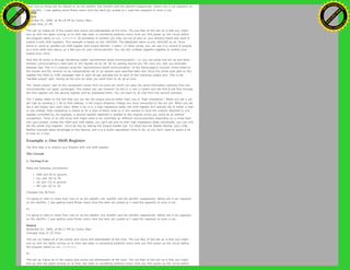 From now on those will be refered to as the dataPin, the clockPin and the latchPin respectively. Notice the 0.1µf capacitor on
the latchPin. I was getting some flicker every time the latch pin pulsed so I used the capacitor to even it out.
Restore
November 01, 2006, at 06:18 PM by Carlyn Maw -
Deleted lines 27-49:
This set up makes all of the output pins active and addressable all the time. The one flaw of this set up is that you might
end up with the lights turning on to their last state or something arbitrary every time you first power up the circuit before
the program starts to run. ======= At sometime or another you may run out of pins on your Arduino board and need to
extend it with shift registers. This example is based on the 74HC595. The datasheet refers to the 74HC595 as an “8-bit
serial-in, serial or parallel-out shift register with output latches; 3-state.” In other words, you can use it to control 8 outputs
at a time while only taking up a few pins on your microcontroller. You can link multiple registers together to extend your
output even more.
How this all works is through something called “synchronous serial communication,” i.e. you can pulse one pin up and down
thereby communicating a data byte to the register bit by bit. Its by pulsing second pin, the clock pin, that you delineate
between bits. This is in contrast using the “asynchronous serial communication” of the Serial.begin() function which relies on
the sender and the receiver to be independently set to an agreed upon specified data rate. Once the whole byte gets to the
register the HIGH or LOW messages held in each bit get parceled out to each of the individual output pins. This is the
“parallel output” part, having all the pins do what you want them to do all at once.
The “serial output” part of this component comes from its extra pin which can pass the serial information received from the
microcontroller out again unchanged. This means you can transmit 16 bits in a row (2 bytes) and the first 8 will flow through
the first register into the second register and be expressed there. You can learn to do that from the second example.
The 3 states refers to the fact that you can set the output pins as either high, low or “high impedance.” When you set a pin
set high by sending a 1 bit to that address, it will output whatever voltage you have connected to the Vcc pin. When you set
low it will output zero volts (Vss). When a pin is in a high impedance state, the shift register isn’t actively set to either a high
or low voltage. High impedance is meant to be a type of blank state so if you wanted to have the outputs attached to one
register controlled by, for example, a second register attached in parallel to the original circuit you could do so without
competition. Think of an LED array that might need to be controlled by different microcontrollers depending on a mode built
into your project. Unlike the HIGH and LOW states, you can’t set pins to their high impedance state individually, you can only
set the whole chip together. You’d do this by setting the Output-Enable (pin 13) HIGH and the Master-Reclear (pin) LOW.
Neither example takes advantage of this feature, and it is a pretty specialized thing to do, so you don’t need to spend a lot
of time on it now.
Example 1: One Shift Register
The first step is to extend your Arduino with one shift register.
The Circuit
1. Turning it on
Make the following connections:
GND (pin 8) to ground,
Vcc (pin 16) to 5V
OE (pin 13) to ground
MR (pin 10) to 5V
Changed line 36 from:
I’m going to refer to them from now on as the dataPin, the clockPin and the latchPin respectively. Notice the 0.1µf capacitor
on the latchPin. I was getting some flicker every time the latch pin pulsed so I used the capacitor to even it out.
to:
I’m going to refer to them from now on as the dataPin, the clockPin and the latchPin respectively. Notice the 0.1µf capacitor
on the latchPin. I was getting some flicker every time the latch pin pulsed so I used the capacitor to even it out.
Restore
November 01, 2006, at 06:17 PM by Carlyn Maw -
Changed lines 51-52 from:
This set up makes all of the output pins active and addressable all the time. The one flaw of this set up is that you might
end up with the lights turning on to their last state or something arbitrary every time you first power up the circuit before
the program starts to run. >>>>>>>
to:
This set up makes all of the output pins active and addressable all the time. The one flaw of this set up is that you might
end up with the lights turning on to their last state or something arbitrary every time you first power up the circuit before
Ashifur Rahaman
C
lick
to
B
U
Y
N
O
W
!
PD F-XChange Edit
or
www
.
tracker-software.com
C
lick
to
B
U
Y
N
O
W
!
PD
F-XChange Edit
or
www
.
tracker-software
.com
 