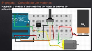 6º projeto – Controle de um motor cc
•Objetivo: Controlar a velocidade de um motor cc através do
potenciometro.
 