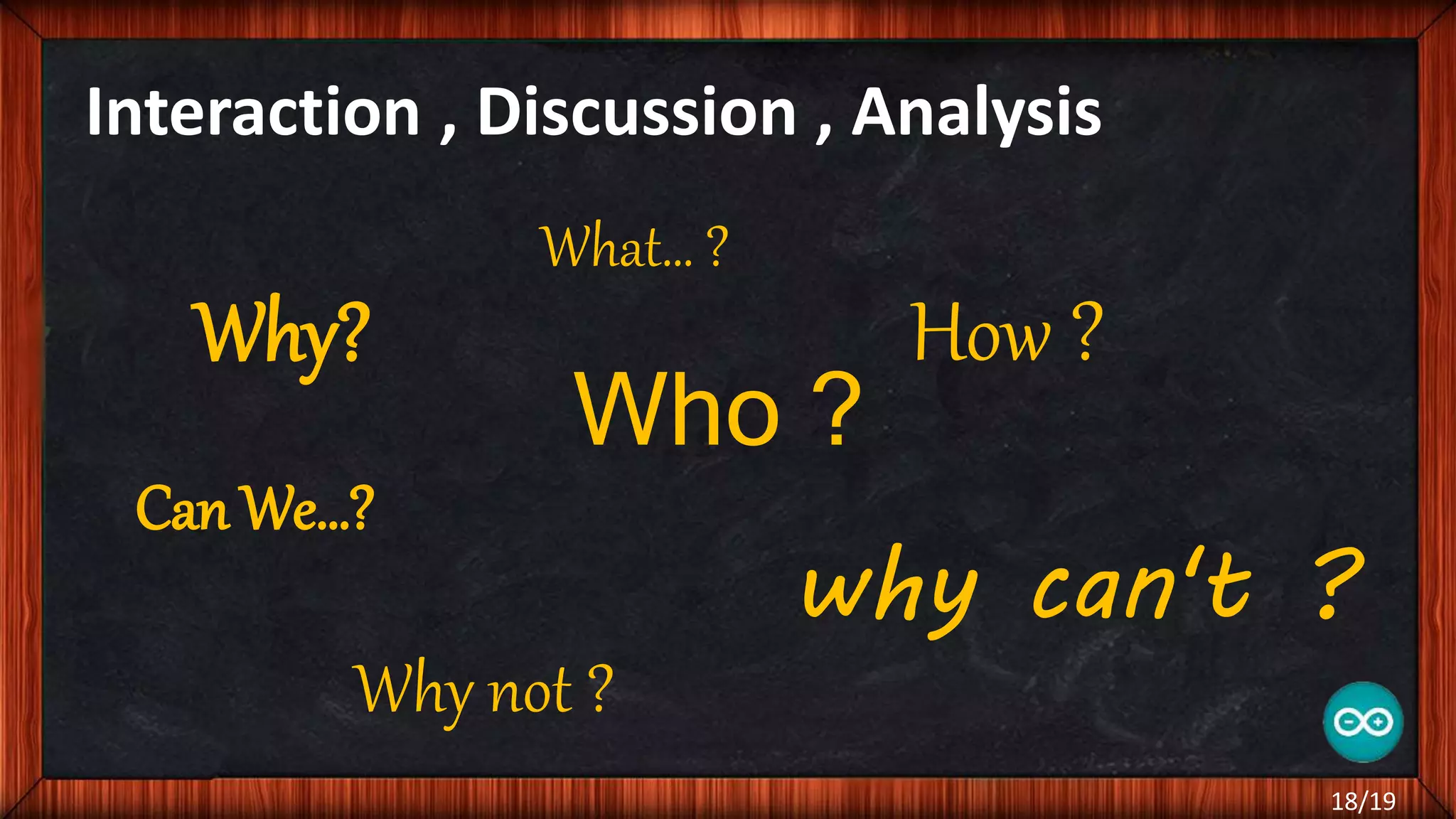 Interaction , Discussion , Analysis What… ? Why? How ? Who ? Can We…? why can't ? Why not ? 18/19 