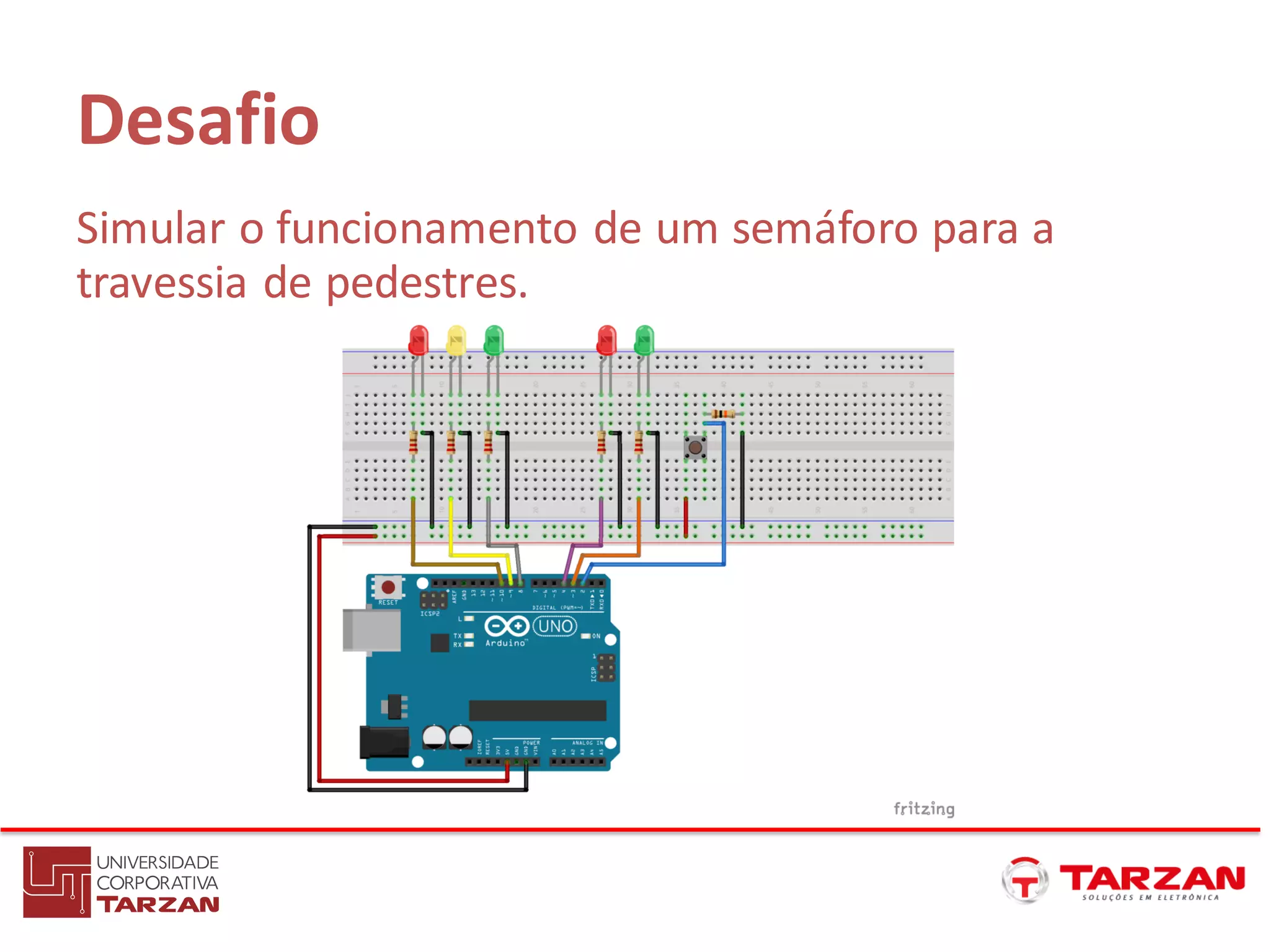 Desafio
Simular o funcionamento de um semáforo para a
travessia de pedestres.
 
