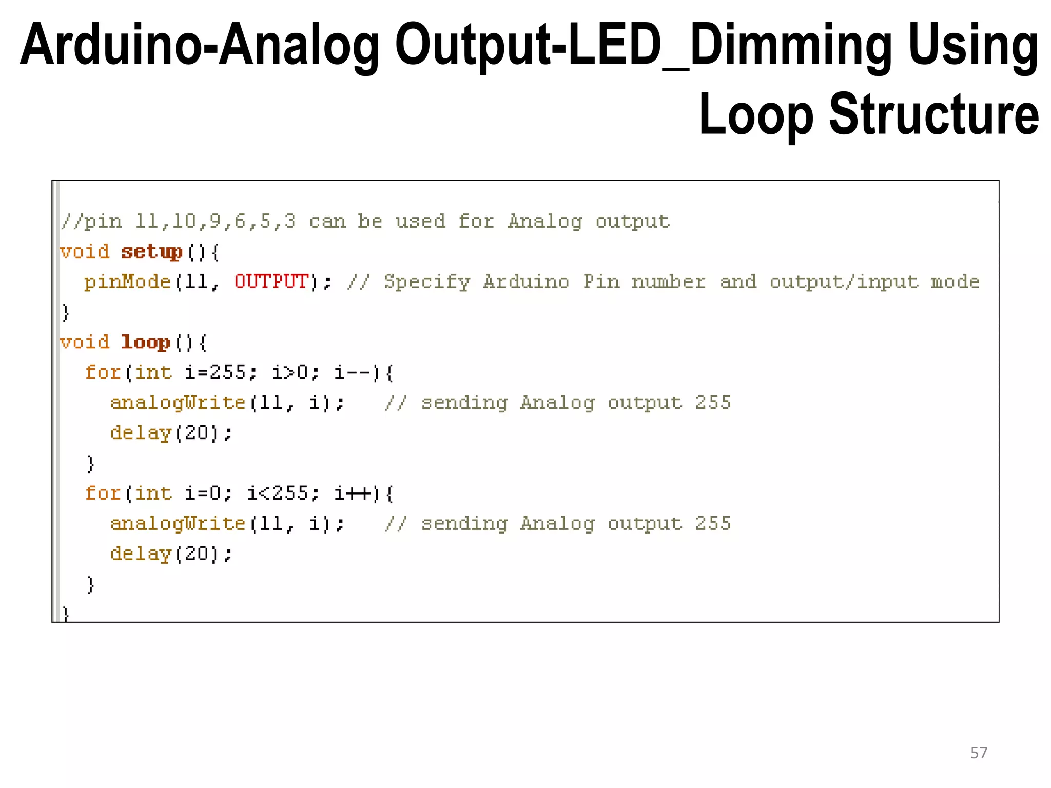 Arduino-Analog Output-LED_Dimming Using Loop Structure 57 