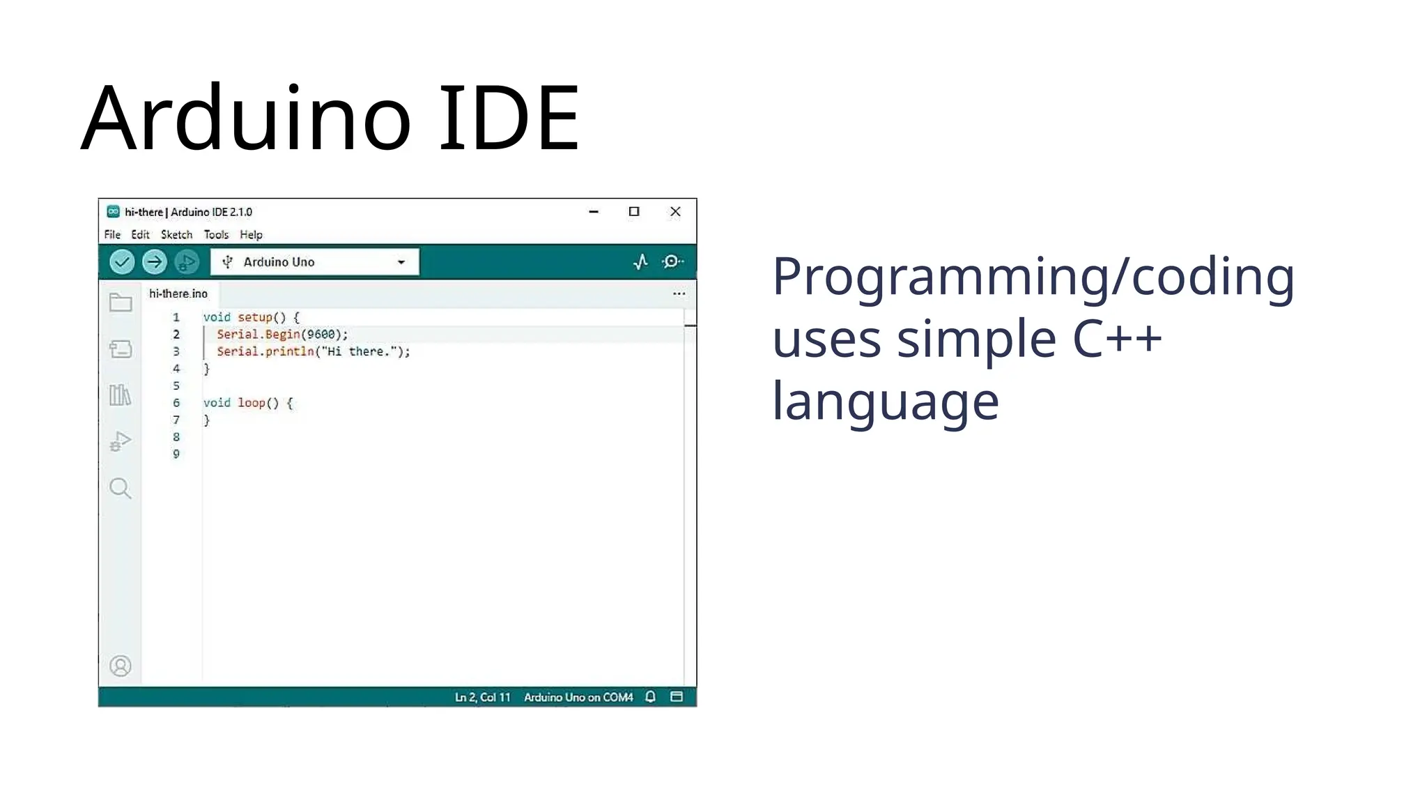 Arduino IDE Programming/coding uses simple C++ language 