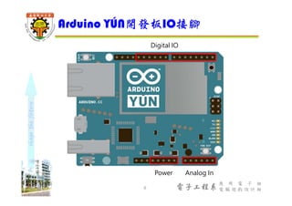 shapethefuture
電子工程系
應 用 電 子 組
電 腦 遊 戲 設 計 組
Arduino YÚN開發板IO接腳
6
Digital IO
Analog InPower
 