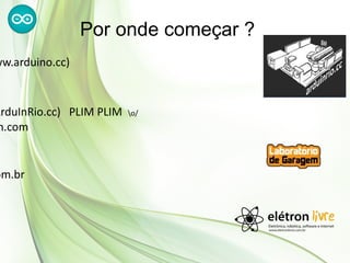 Por onde começar ?
ww.arduino.cc)



ArduInRio.cc) PLIM PLIM   o/
m.com


om.br
 
