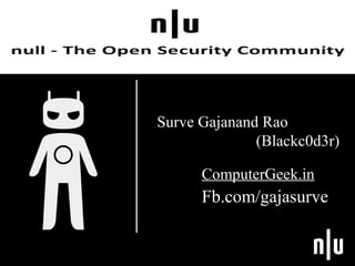 Surve Gajanand Rao
(Blackc0d3r)
ComputerGeek.in
Fb.com/gajasurve
 