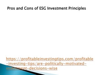 As noted in Fortune, ESG investing can be
viewed as a long-term approach to investing
that does not get short circuited by...