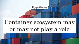 Container ecosystem may
or may not play a role
Copyright 2018 Expedia Inc. 8
Hypothesis
 