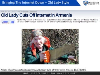 Bringing The Internet Down – Old Lady Style

Article: http://news.softpedia.com/news/Old-Lady-Cuts-Off-Internet-in-Armenia...