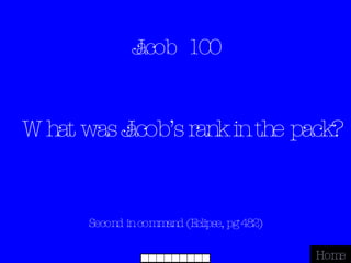 Jacob  100 Second in command (Eclipse, pg 482) Home What was Jacob’s rank in the pack? 