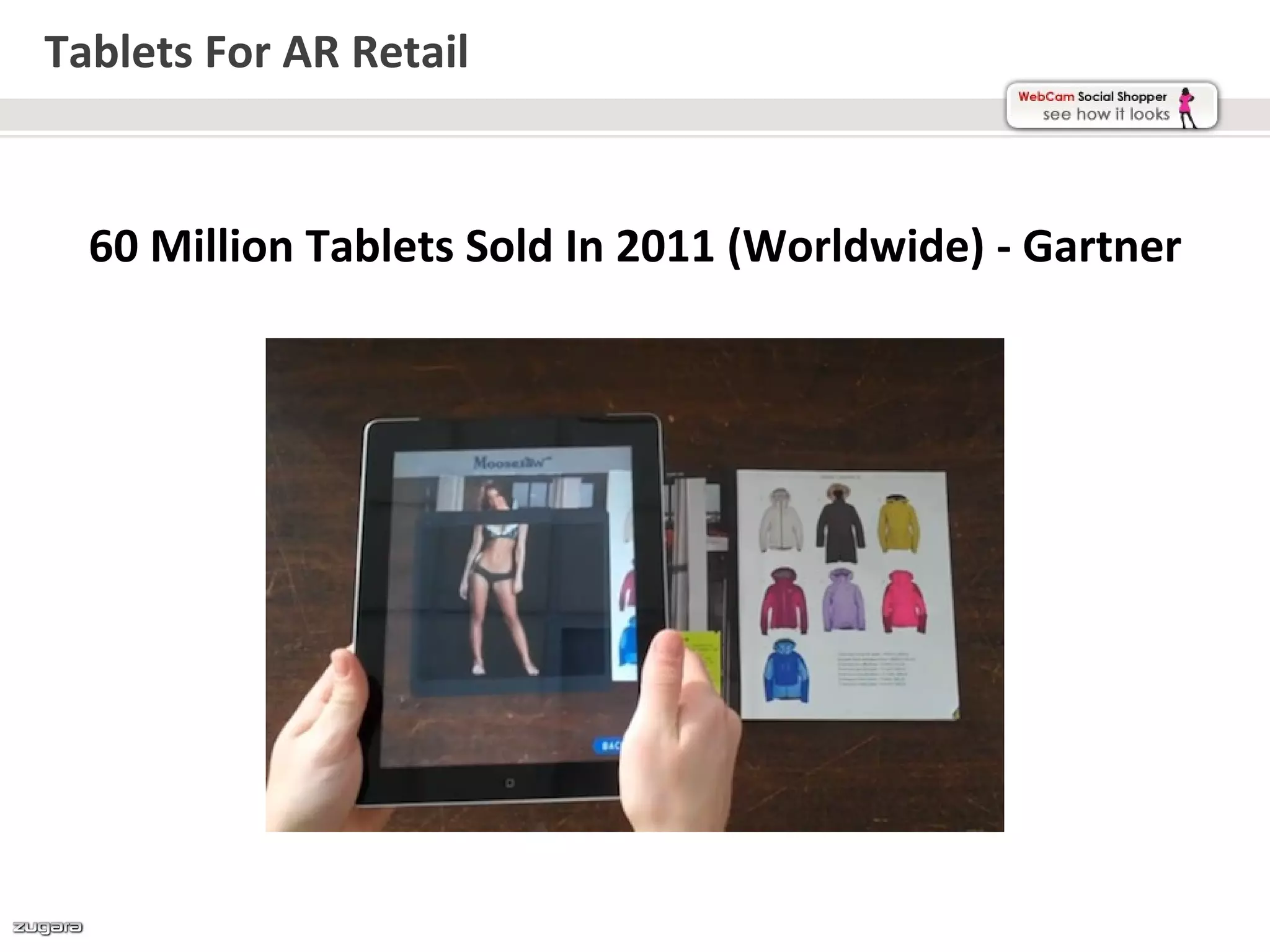 Tablets For AR Retail


  60 Million Tablets Sold In 2011 (Worldwide) - Gartner
 