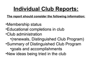 Pro Report Club Examples Area Council Meetings | PPT
