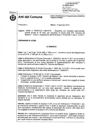 Area C Milano: integrazione ordinanza