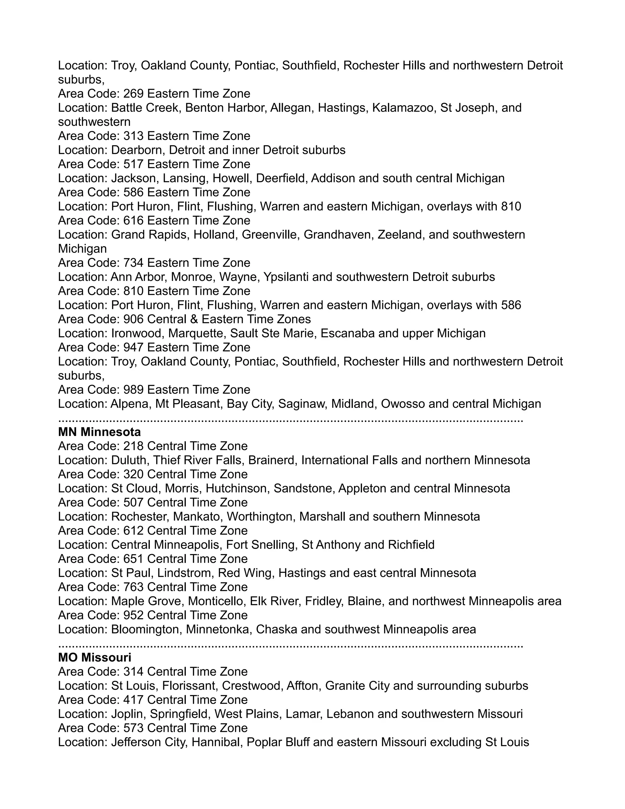 Area Code and Time Zone Database | PDF