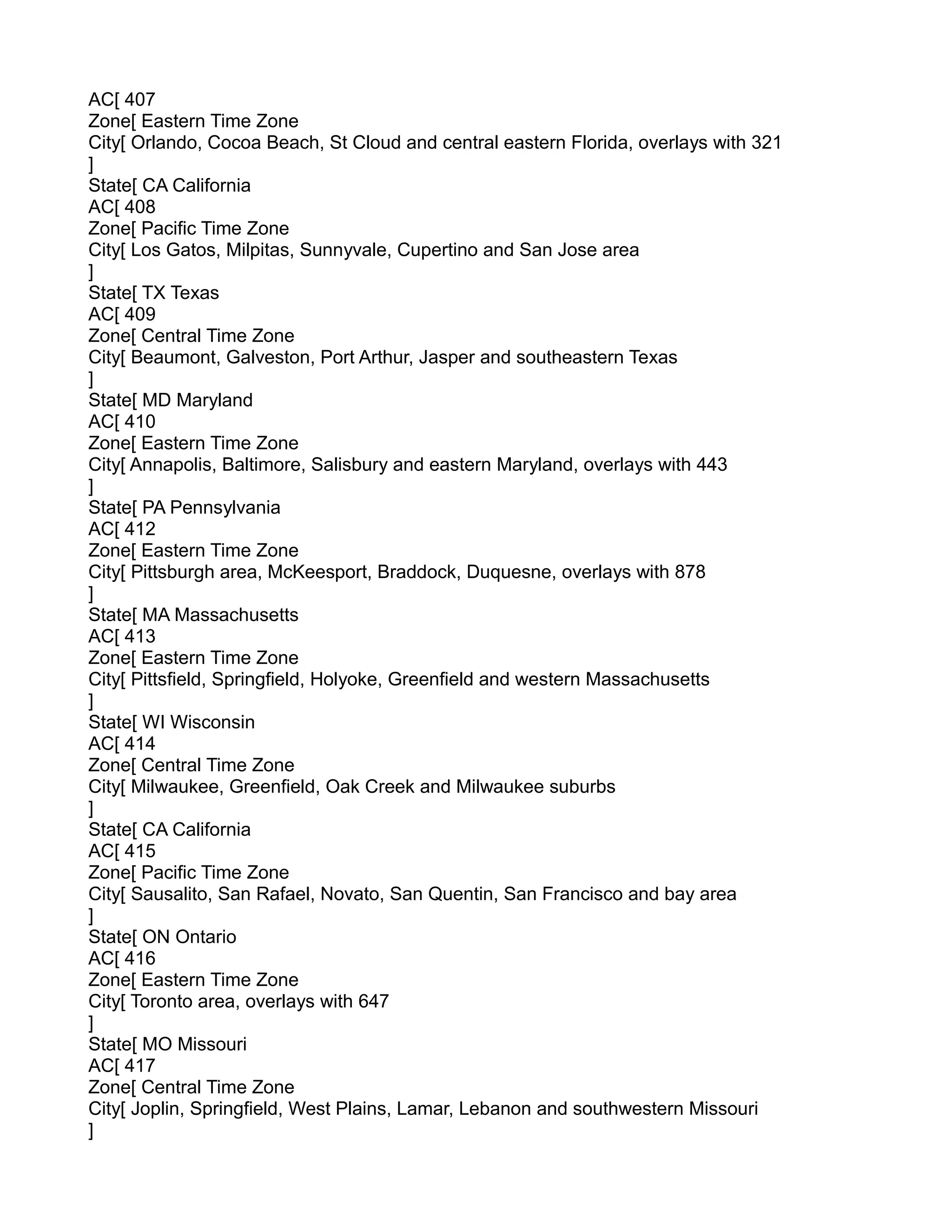 Area Code and Time Zone Database | PDF