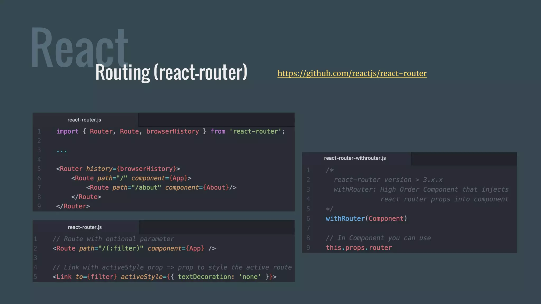 ReactRouting (react-router) https://github.com/reactjs/react-router
 