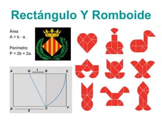 Rectángulo Y Romboide Área A = b · a. Perímetro P = 2b + 2a.  
