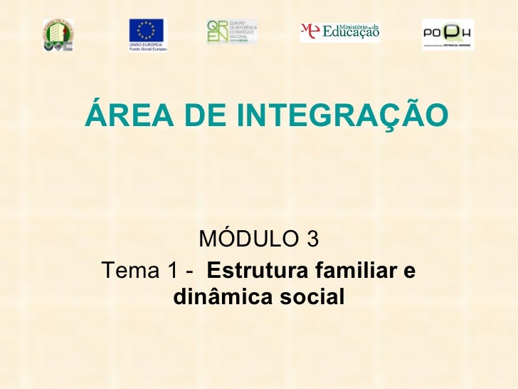 ÁREA DE INTEGRAÇÃO MÓDULO 3 Tema 1 -  Estrutura familiar e dinâmica social 
