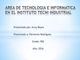 Presentado por: Anny Reyes
Presentado a: Parmenio Rodríguez.
Grado: 902
Año: 2016
 