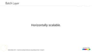 NoSQL Matter 2014 - A real-time (Lambda) Architecture using Hadoop & Storm - #nosql14
Horizontally scalable.
Batch Layer
 