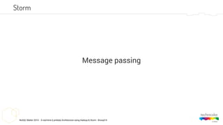 NoSQL Matter 2014 - A real-time (Lambda) Architecture using Hadoop & Storm - #nosql14
Message passing
Storm
 