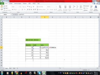 como hallar áreas de un objeto en excel