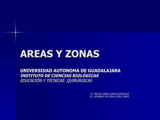 AREAS Y ZONAS UNIVERSIDAD AUTONOMA DE GUADALAJARA INSTITUTO DE CIENCIAS BIOLÓGICAS EDUCACIÓN Y TÉCNICAS  QUIRÚRGICAS Dr. MIGUEL ANGEL GARCIA GONZALEZ Dr. LEONARDO DE JESUS LOPEZ LOPEZ 