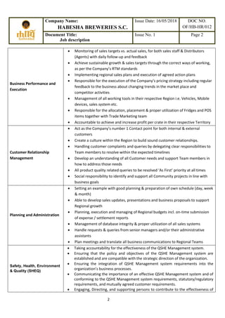 Area Sales Manager job description for manufacturing sector | PDF
