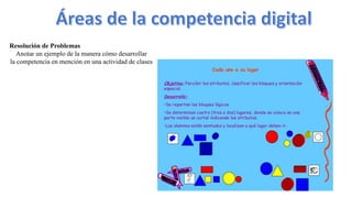 Resolución de Problemas
Anotar un ejemplo de la manera cómo desarrollar
la competencia en mención en una actividad de clases
 